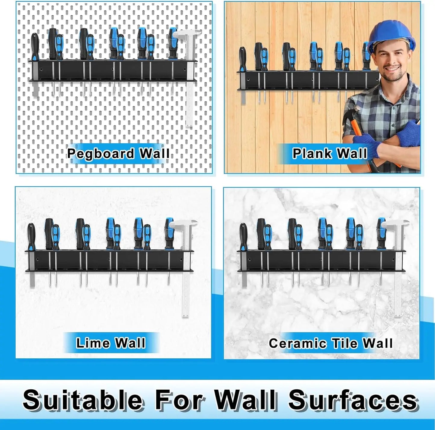 Wall Mount Tool Organizer – Heavy Duty Screwdriver & Plier Rack