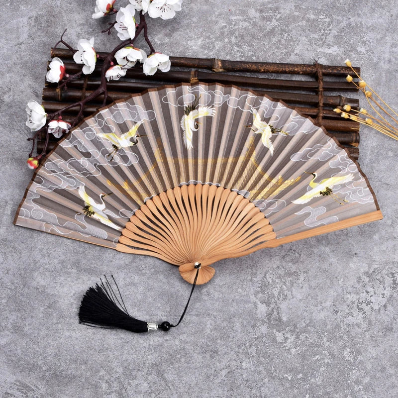 Chinese Folding Hand Fan | Bamboo Fabric Dance & Hanfu Fan