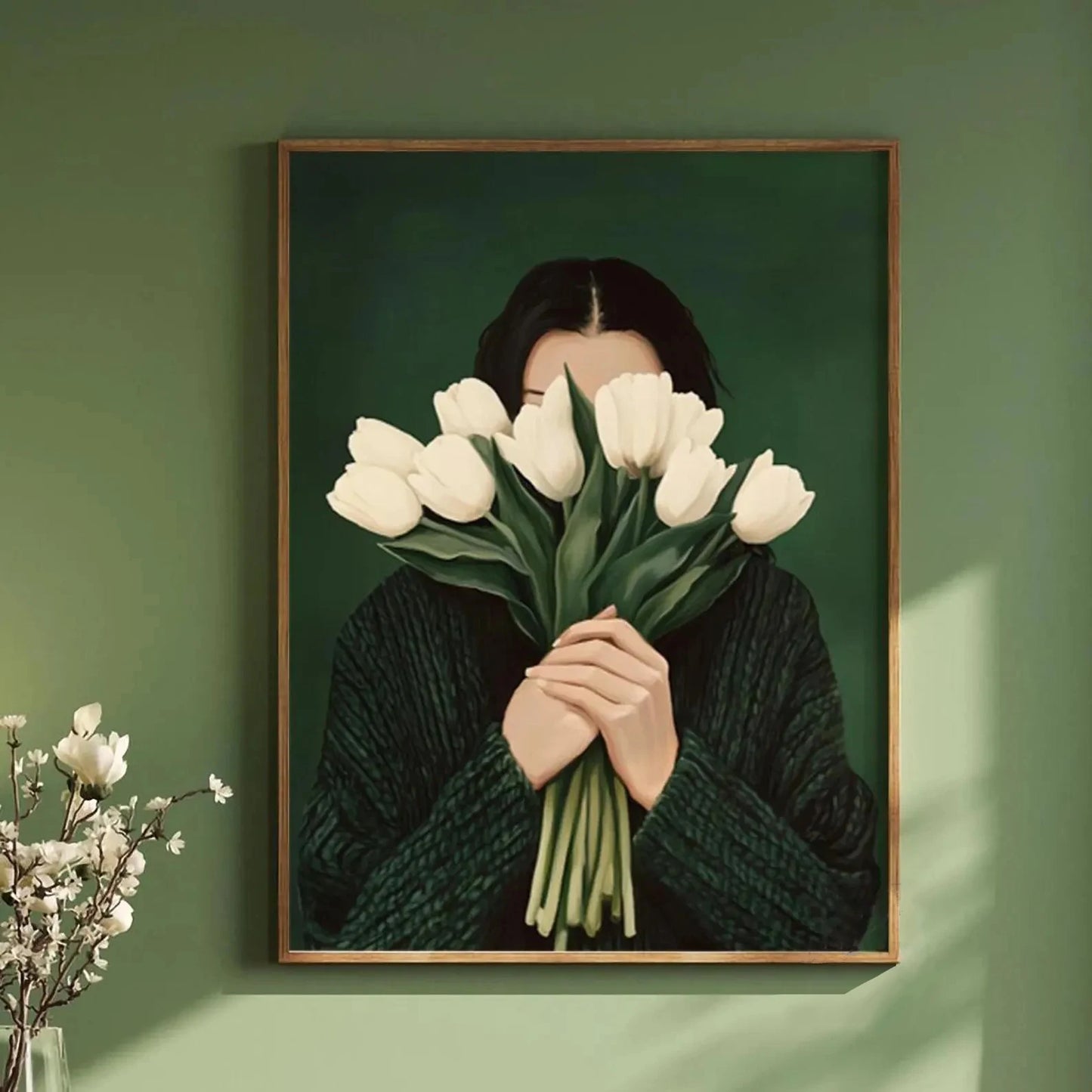 Green Abstract Flower Woman Canvas Print | Japandi Wall Art