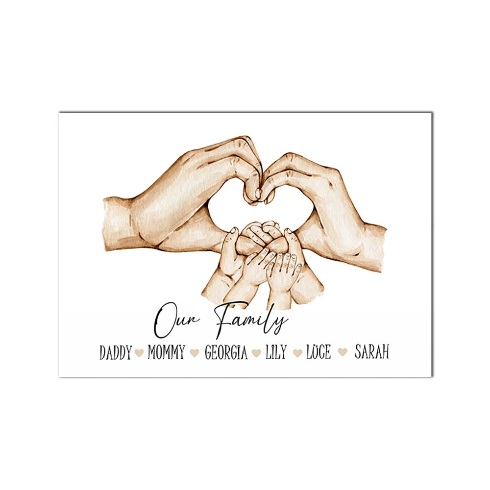 Custom Family Hands Canvas Wall Art – Black & White Print