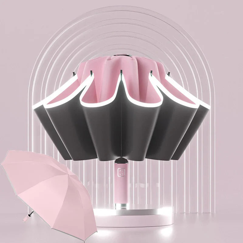 Windproof Reflective Auto Folding UV Umbrella | Compact Parasol