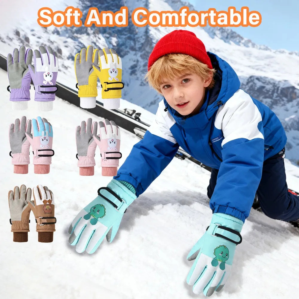 Children's Waterproof Ski Gloves, Winter Thick Glove with Cartoon Printed Boys Girls 4-14 Years For Winter Fun Cycling Snowboard Peaceful Pleasures Health and Wellness