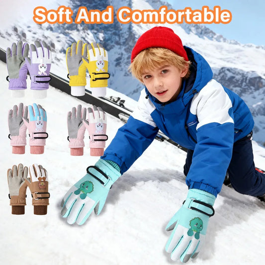 Children's Waterproof Ski Gloves, Winter Thick Glove with Cartoon Printed Boys Girls 4-14 Years For Winter Fun Cycling Snowboard Peaceful Pleasures Health and Wellness