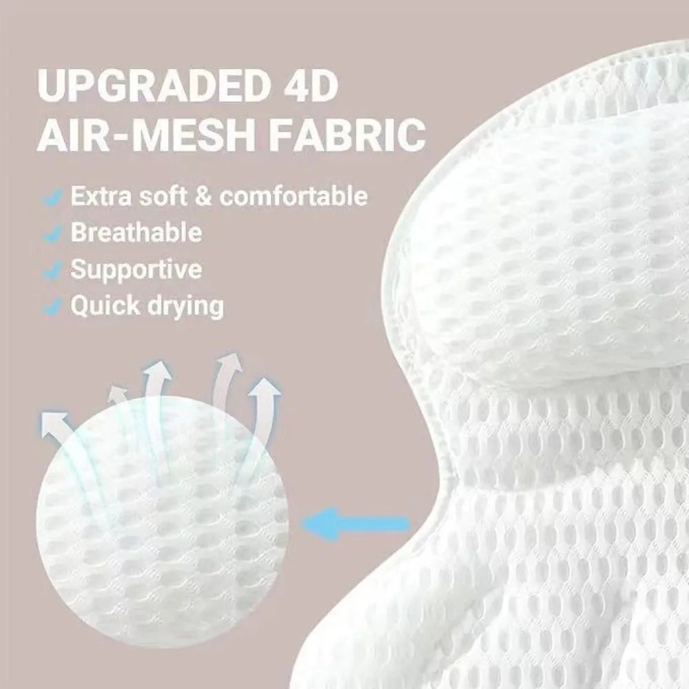 4D Mesh Bath Pillow – Non-Slip Suction Cups & Neck Support