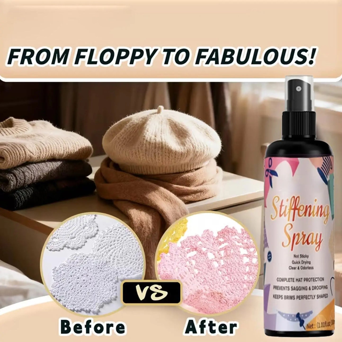 Fabric Stiffener Spray 100ml – Crochet, Lace & Hat Hardener