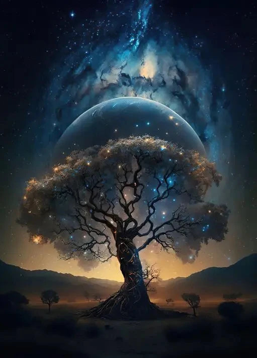 Flashing Magic Tree of Life Poster Galaxy Aurora Plant Canvas Art Natural Beauty Wall Painting for Living Room Home Decor Peaceful Pleasures Health and Wellness 5 40x60cm Unframed