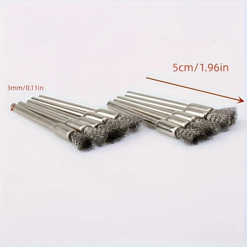 12-Piece Stainless Steel Wire Brush Round Handle Uncharged Cleaning