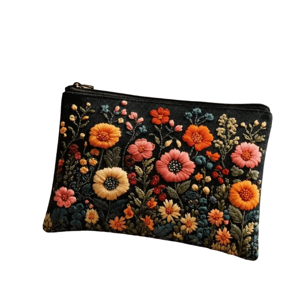 Floral Canvas Makeup Bag – Large Zipper Cosmetics Organizer