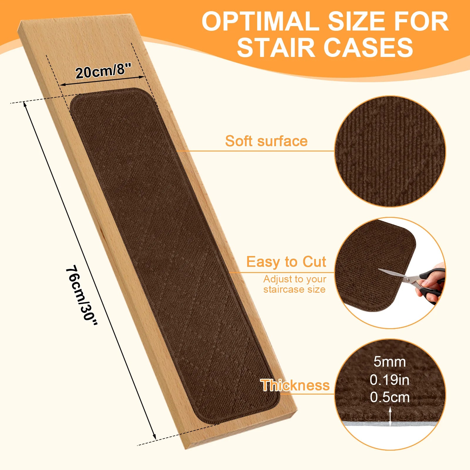 4Pcs Stair Treads for Wooden Steps 20x76CM Washable Non Slip Carpet Stair Treads Soft Peel Stick Stair Runner Rugs for Kids Pet Peaceful Pleasures Health and Wellness