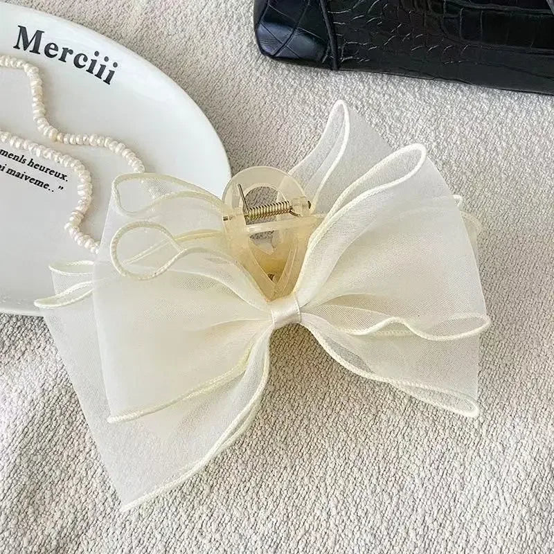 Sweet Organza Reversible Bow Large Hair Claw Clip
