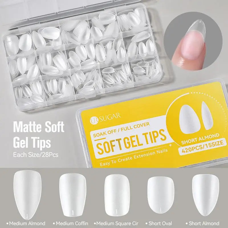 100/420Pcs Matte Soft Gel Tips Full Cover False Nail Tips Press On Acrylic Nails Short Almond Coffin Artificial Nails Extension Peaceful Pleasures Health and Wellness