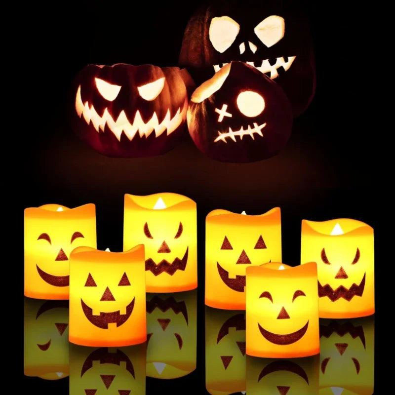 Halloween Pumpkin LED Candle Lights – 6 to 30 Pack Décor Props