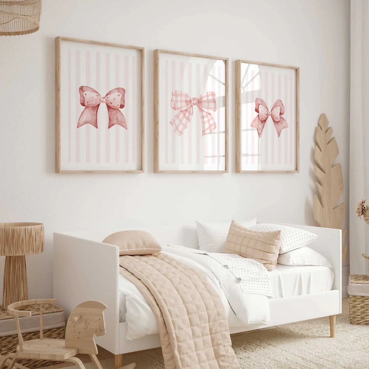 3-Piece Pink Bow Canvas Wall Art Print Set | Home Decor