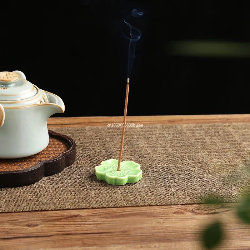 Ceramic Cherry Blossom Incense Holder Wax Melt Burner Holder Aromatherapy Office Teahouse Living Room Ornament Insence Burner Peaceful Pleasures Health and Wellness