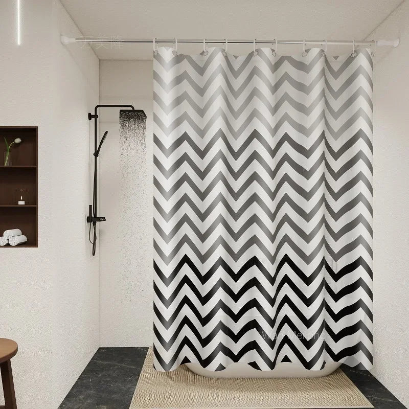 Modern Chevron Shower Curtain – Black & White Waterproof PEVA