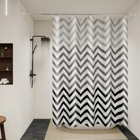Modern Chevron Shower Curtain – Black & White Waterproof PEVA Shower Curtain Peaceful Pleasures Health and Wellness