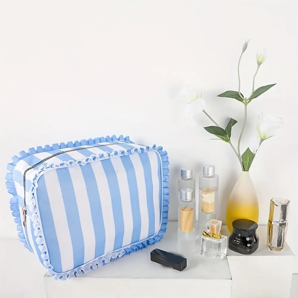 Ruffle Nylon Cosmetic Bag – Waterproof Zipper Makeup Organizer