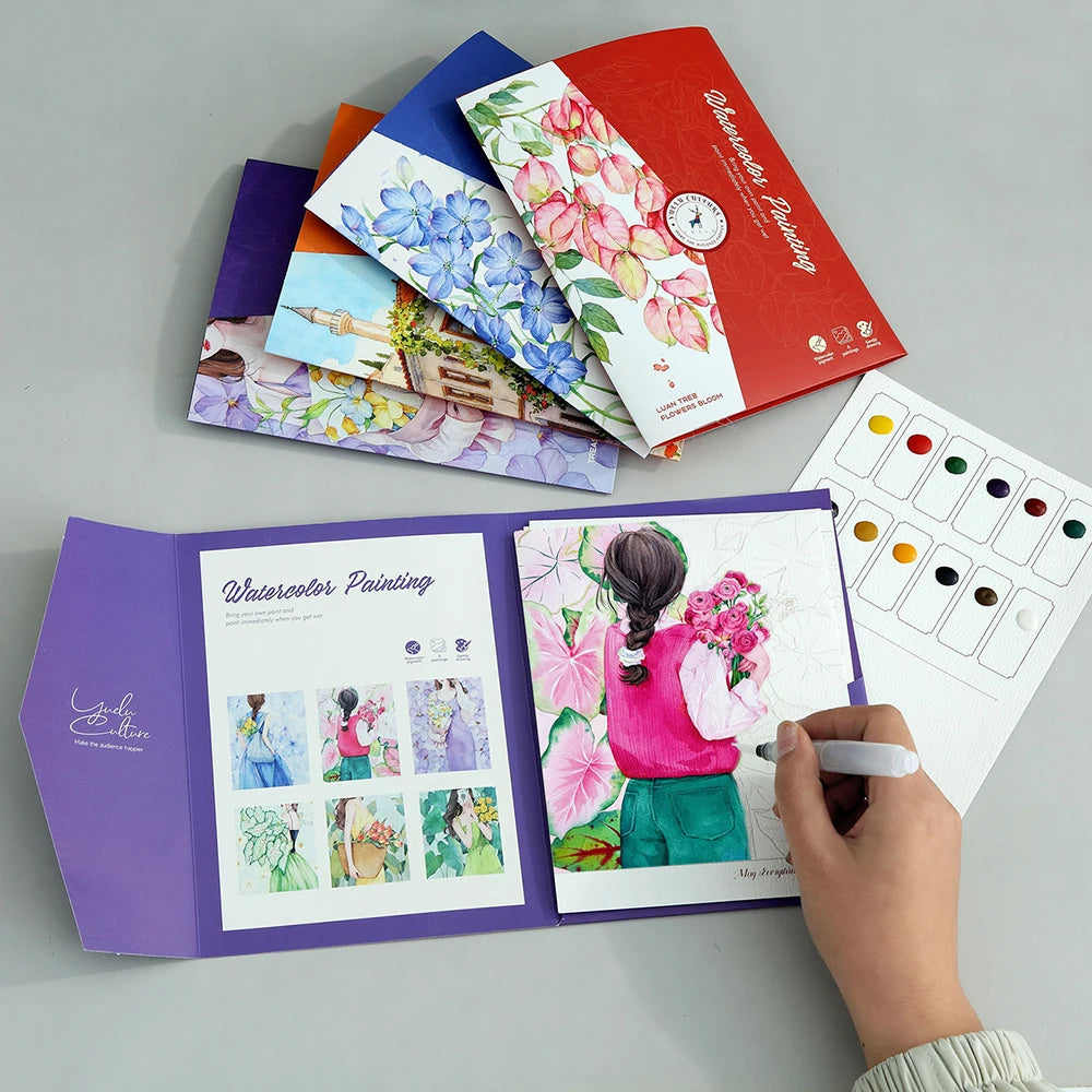 6 Creative Watercolor Painting Sets Including Paper Dipping Pen Art