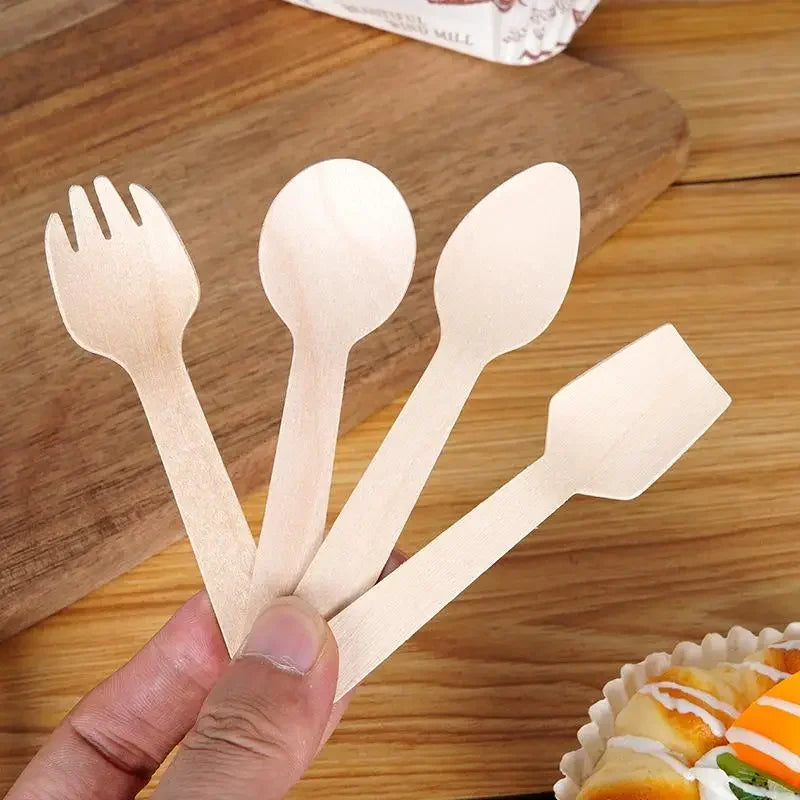 Disposable Wooden Cutlery Set 50/100pcs | Eco-Friendly Utensils Disposable Wooden Cutlery Peaceful Pleasures Health and Wellness