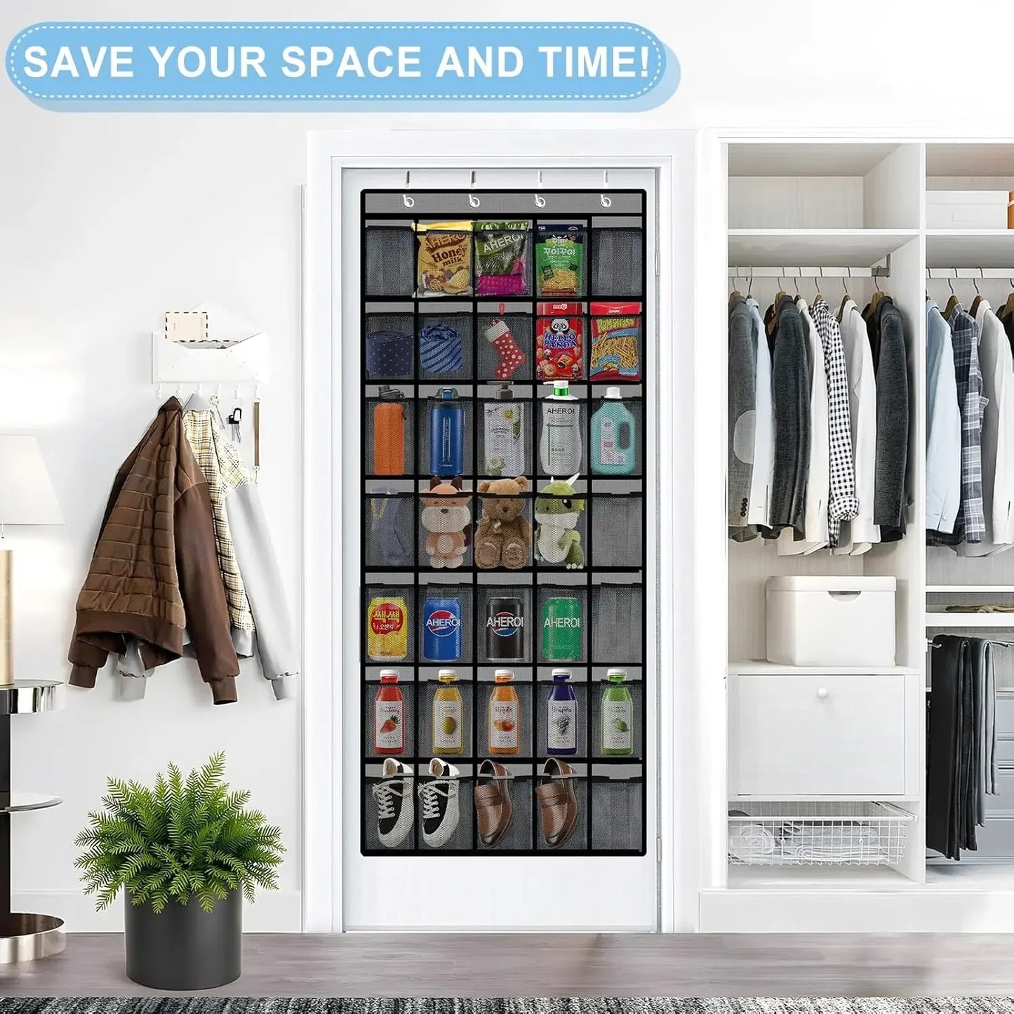 35-Pocket Over Door Shoe Organizer, Hanging Storage Rack Holds 40 lbs, Gray Mesh Durable Bag Peaceful Pleasures Health and Wellness