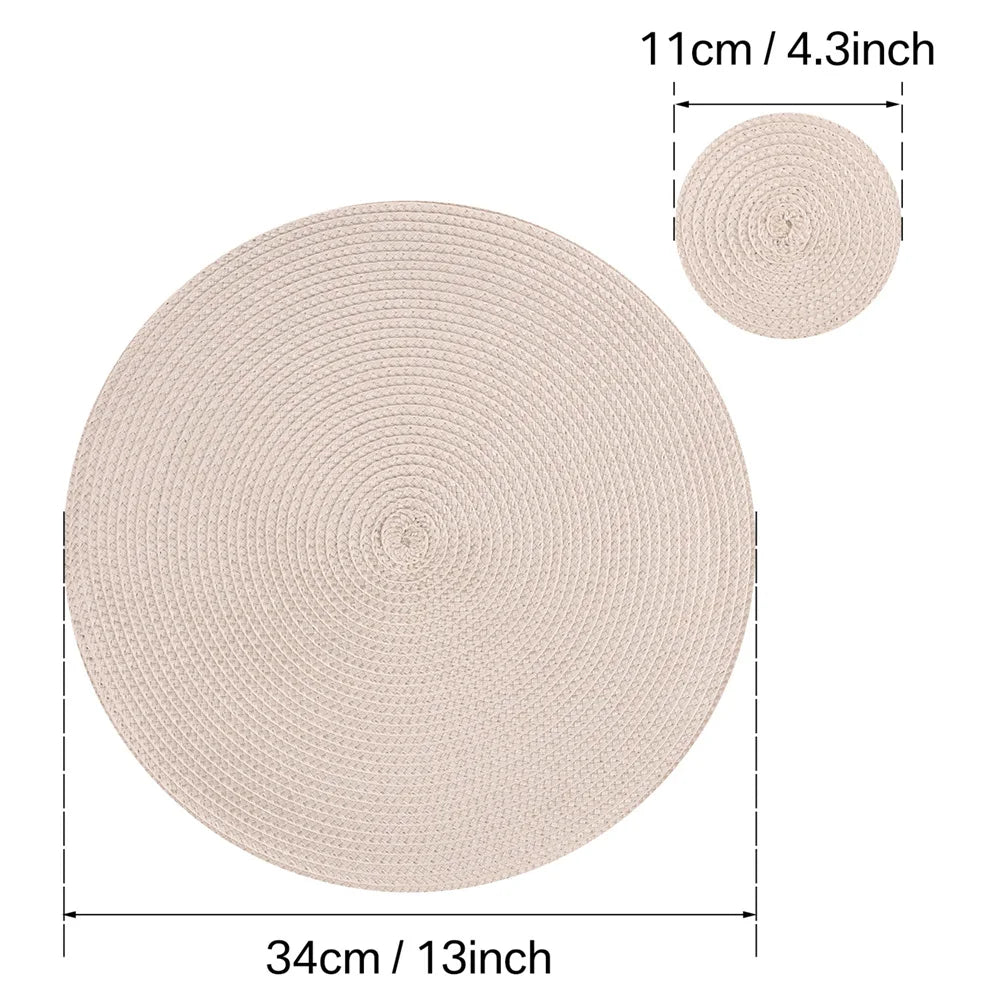 33.5CM Round Placemats Set of 6 Small Circle PP Place Mats Washable Table Mats for Dining Table Woven Heat Resistant Placemats Peaceful Pleasures Health and Wellness A Beige Set of 6