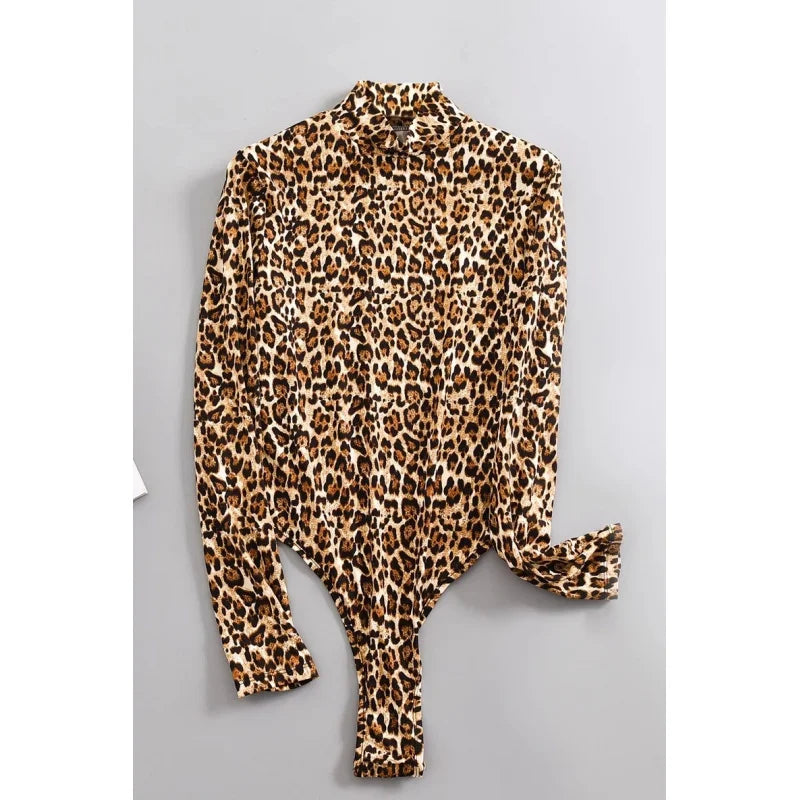 Women's Leopard Print Long-Sleeve Babydoll Lingerie Set