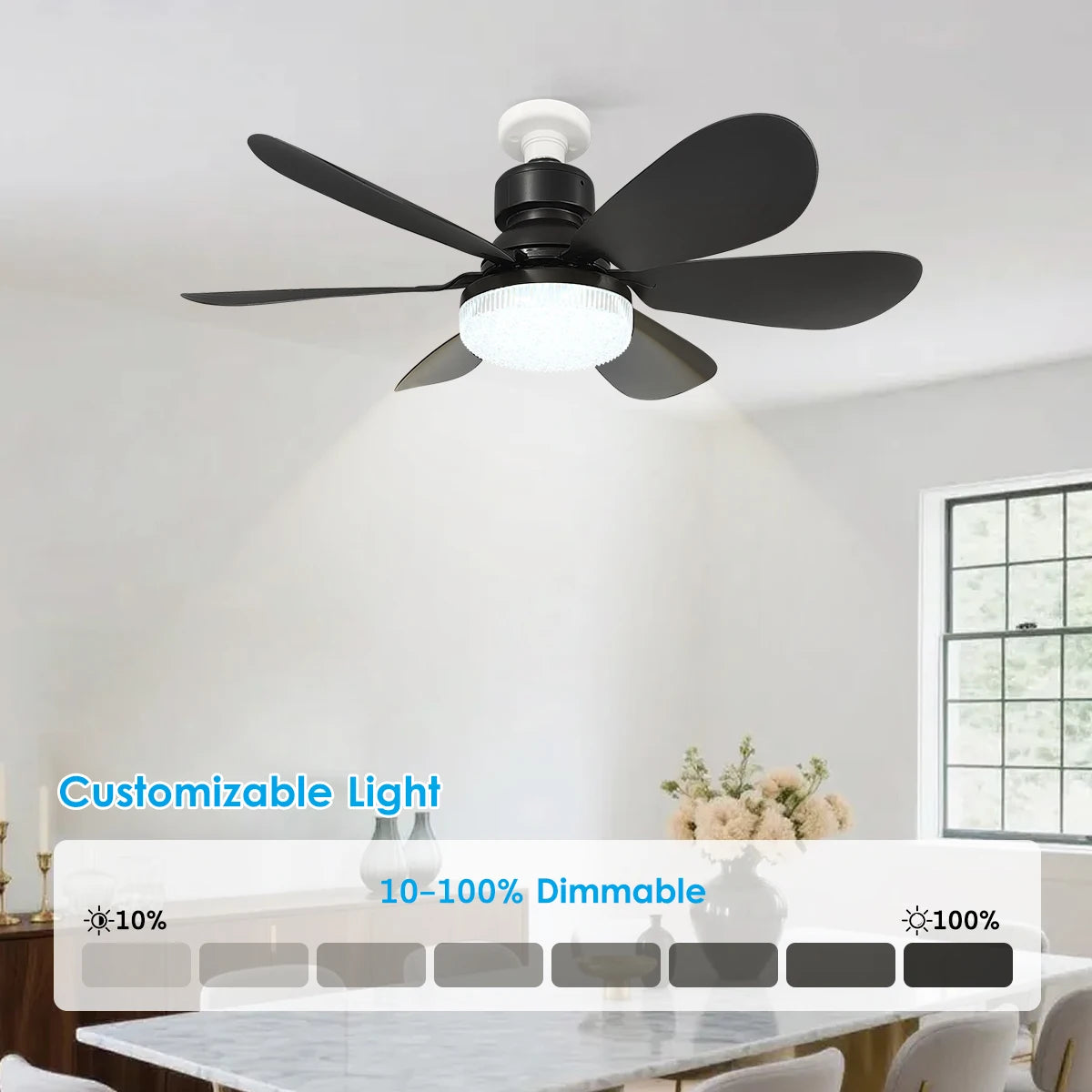 E27 Socket Ceiling Fan with LED Light & Remote Control