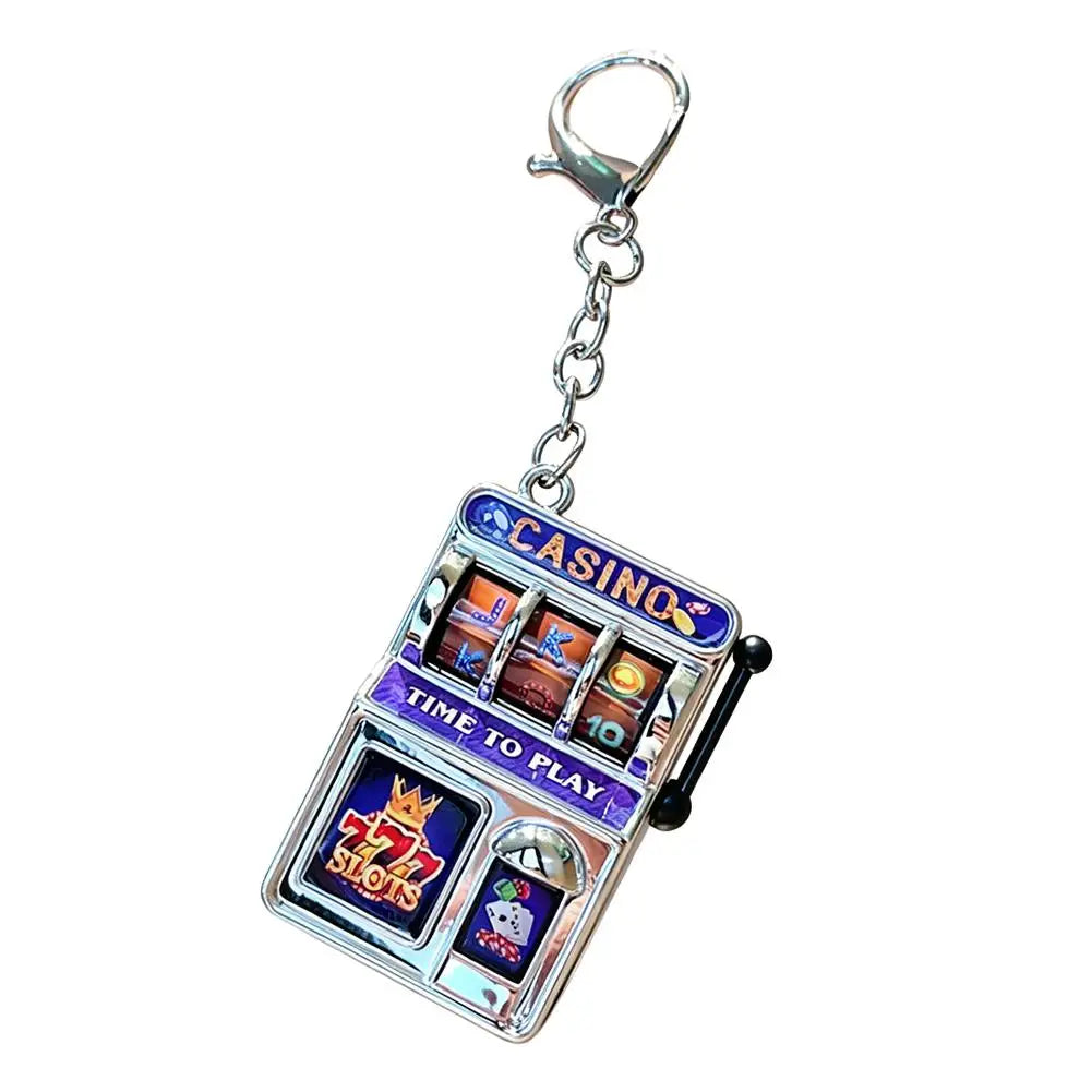 Mini Casino Slot Machine Keychain Functional Reel Fruit Pattern Game