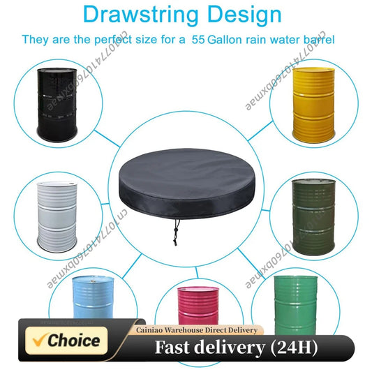 210D Oxford Cloth Drum Lid Cover Waterproof Stock Tank Pool Cover UV Resistant for Water Barrel Trash Can All-Weather Protection Peaceful Pleasures Health and Wellness