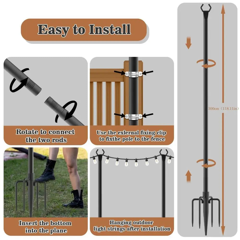 2-Pack Adjustable Outdoor String Light Poles – Heavy Duty Iron