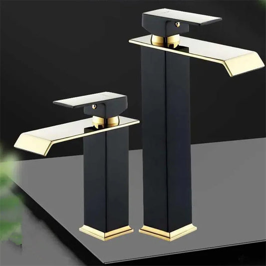 Gold & Black Waterfall Basin Faucet | Brass Bathroom Mixer Tap Waterfall Basin Faucet Peaceful Pleasures Health and Wellness