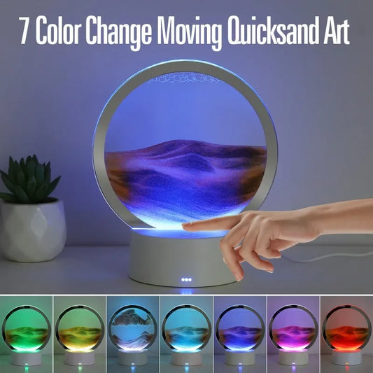Hot 3D Stereoscopic Glass Sand Painting Bedside Lamp Decompression Liquid Office Home Decoration Gift Small Night Light Peaceful Pleasures Health and Wellness