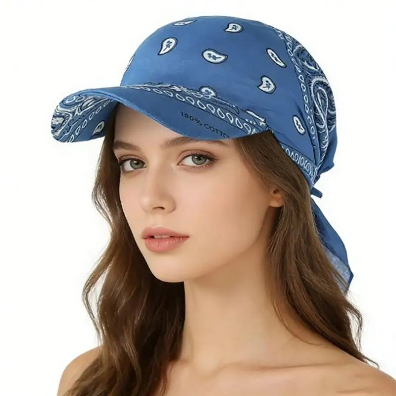 Women's Wide Brim Paisley Bandana Sun Hat | UV Brim Cap