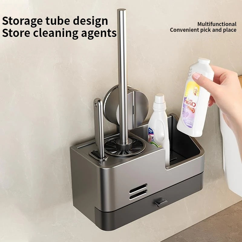 Wall-Mounted Toilet Brush & Holder | Suction Cup, No Drilling