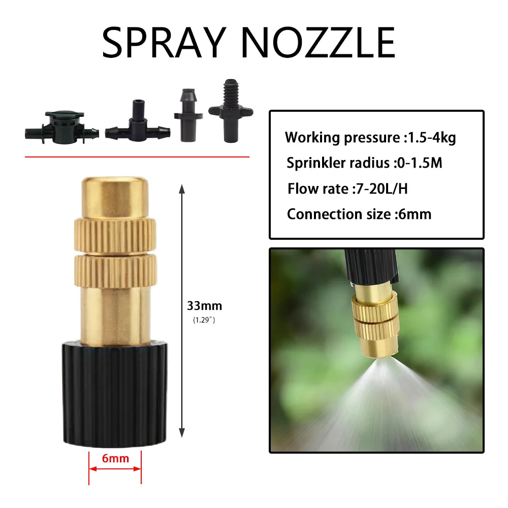 10-100PCS Adjustable Brass Spray Nozzles with 4/7mm Hose Misting Watering Sprinkler 1/4” Tee Joint for Garden Greenhouse Lawn Peaceful Pleasures Health and Wellness