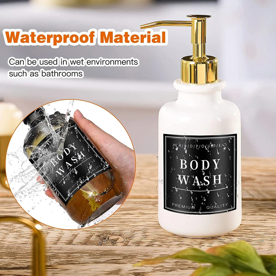 12pcs Shampoo and Conditioner Dispenser Label Stickers Bottles Waterproof Labels Bathroom Removable Cleaning Labels Peaceful Pleasures Health and Wellness