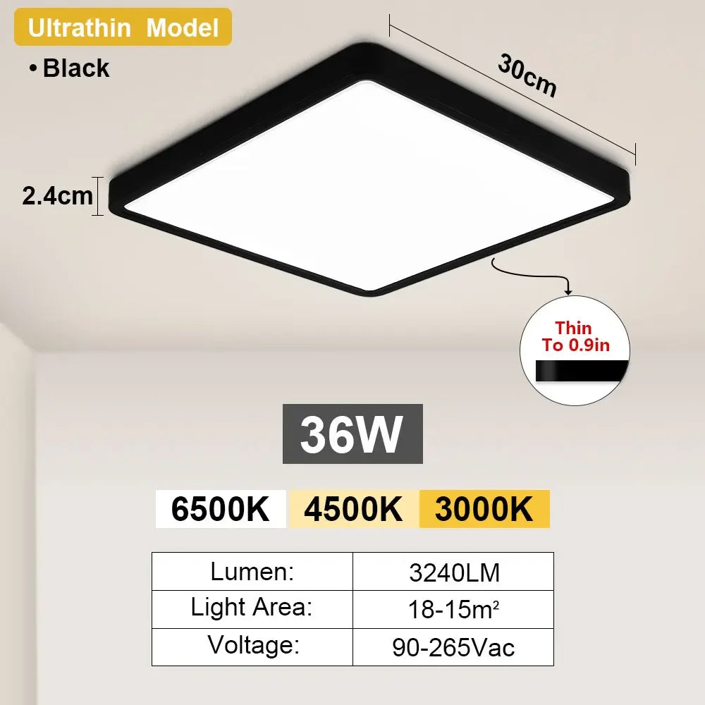 RUNTOIN Ultrathin LED Flush Mount Ceiling Light 24W 36W Square