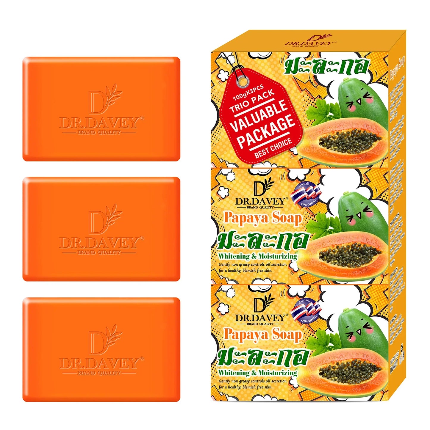 DR.DAVEY Papaya Soap 3-Pack – Cleansing & Moisturizing Bar