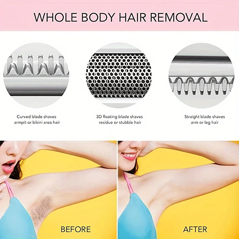 4 in 1 Electric Razor for Women Shaver Lady Shaver Body Hair Trimmer for Armpit Bikini Arm Leg Face Mustache Portable Painless Peaceful Pleasures Health and Wellness