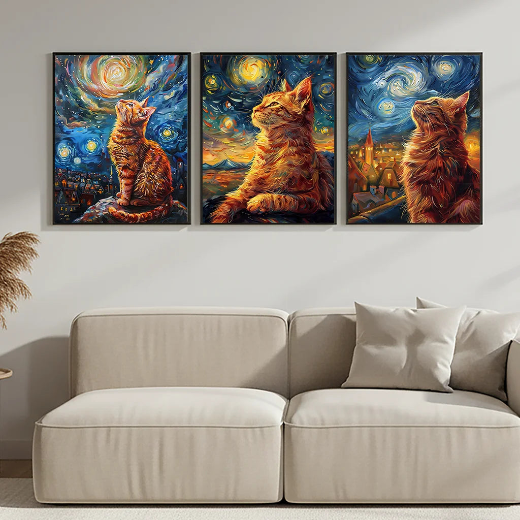 Nordic Impressionist Cat Canvas Wall Art | Tabby Poster Print Canvas Wall Art Peaceful Pleasures Health and Wellness