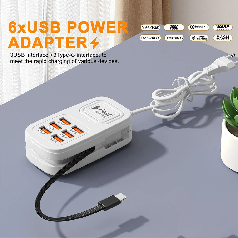 Desktop USB Charging Hub 6-Port USB-A & USB-C PD Fast Charger