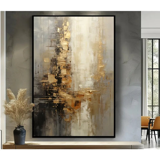 100% Hand Painted，Gold, Grey, Beige, Black ,Textured Painting, Acrylic Abstract Oil Painting, Wall Decor Living Room, Office Wal Peaceful Pleasures Health and Wellness