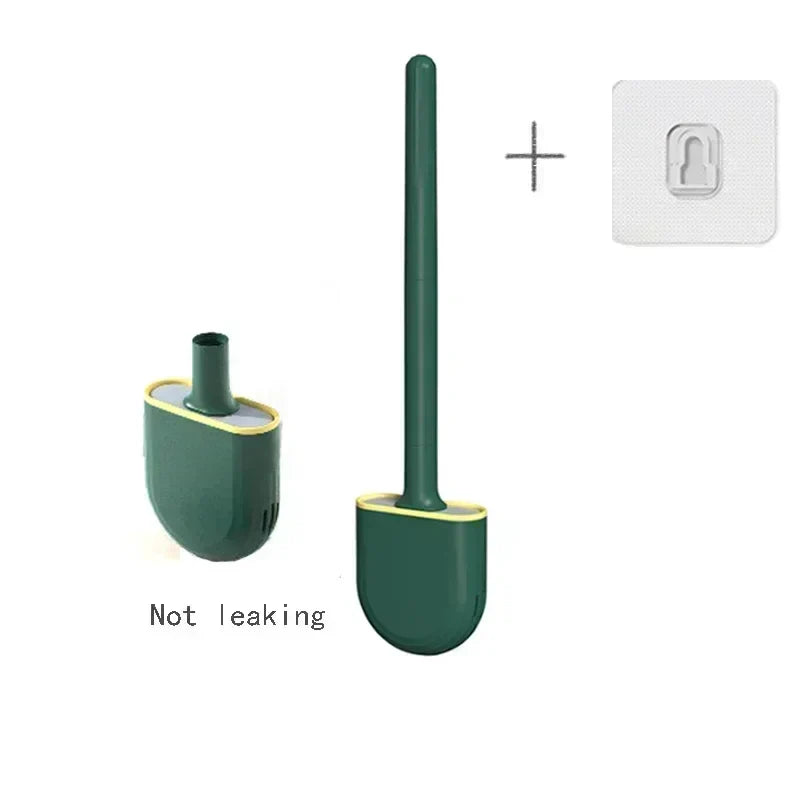 Silicone Toilet Brush & Wall-Mount Holder Set | Flexible Flat Head