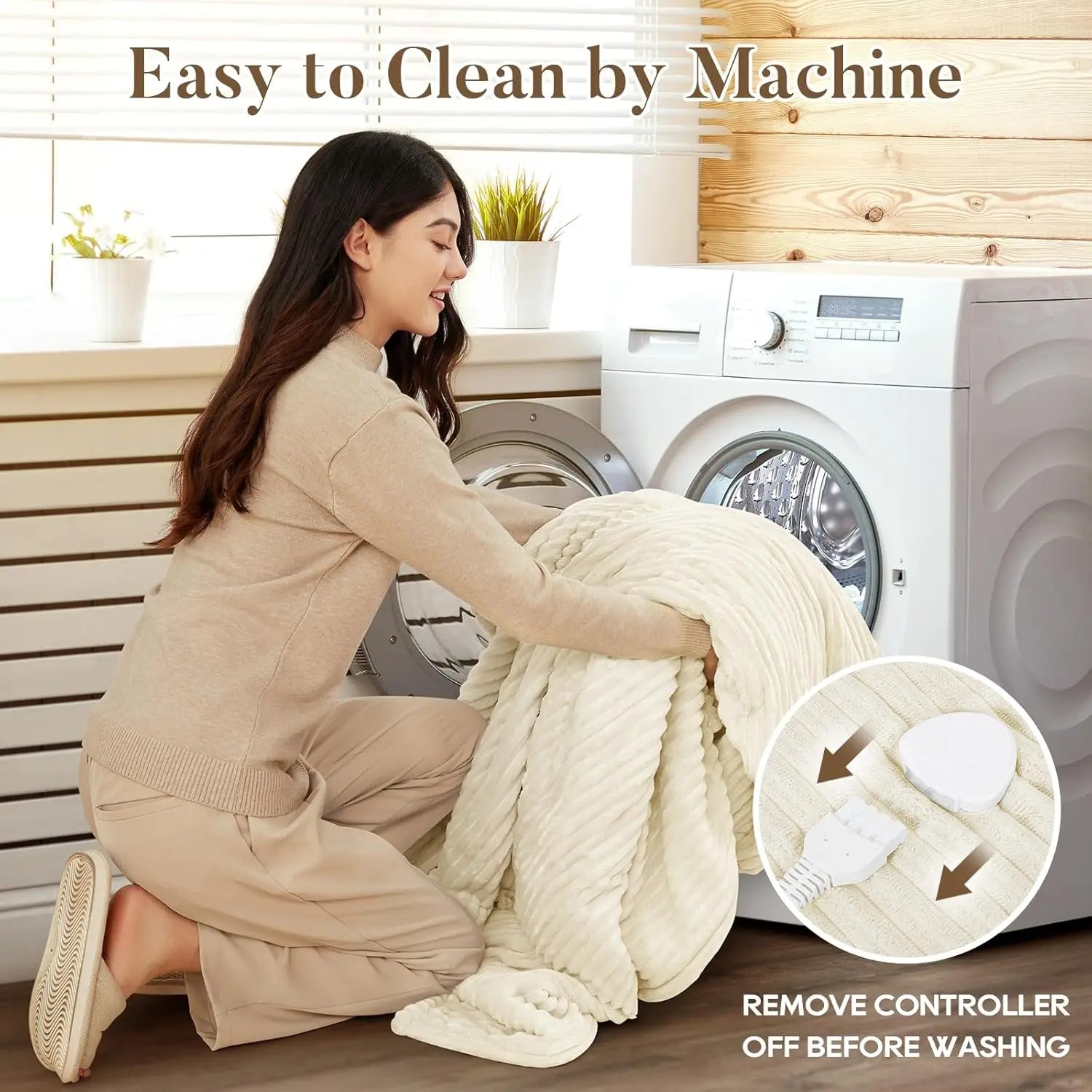 Queen Electric Heated Blanket 84x90" – 6 Levels, ETL/FCC, Flannel, Beige Peaceful Pleasures Health and Wellness