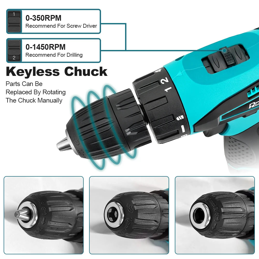 12V Rechargeable Cordless Electric Drill Brushed Electric Drill Impact Drill Power Tool for Household Use(No Battery No Charger) Peaceful Pleasures Health and Wellness