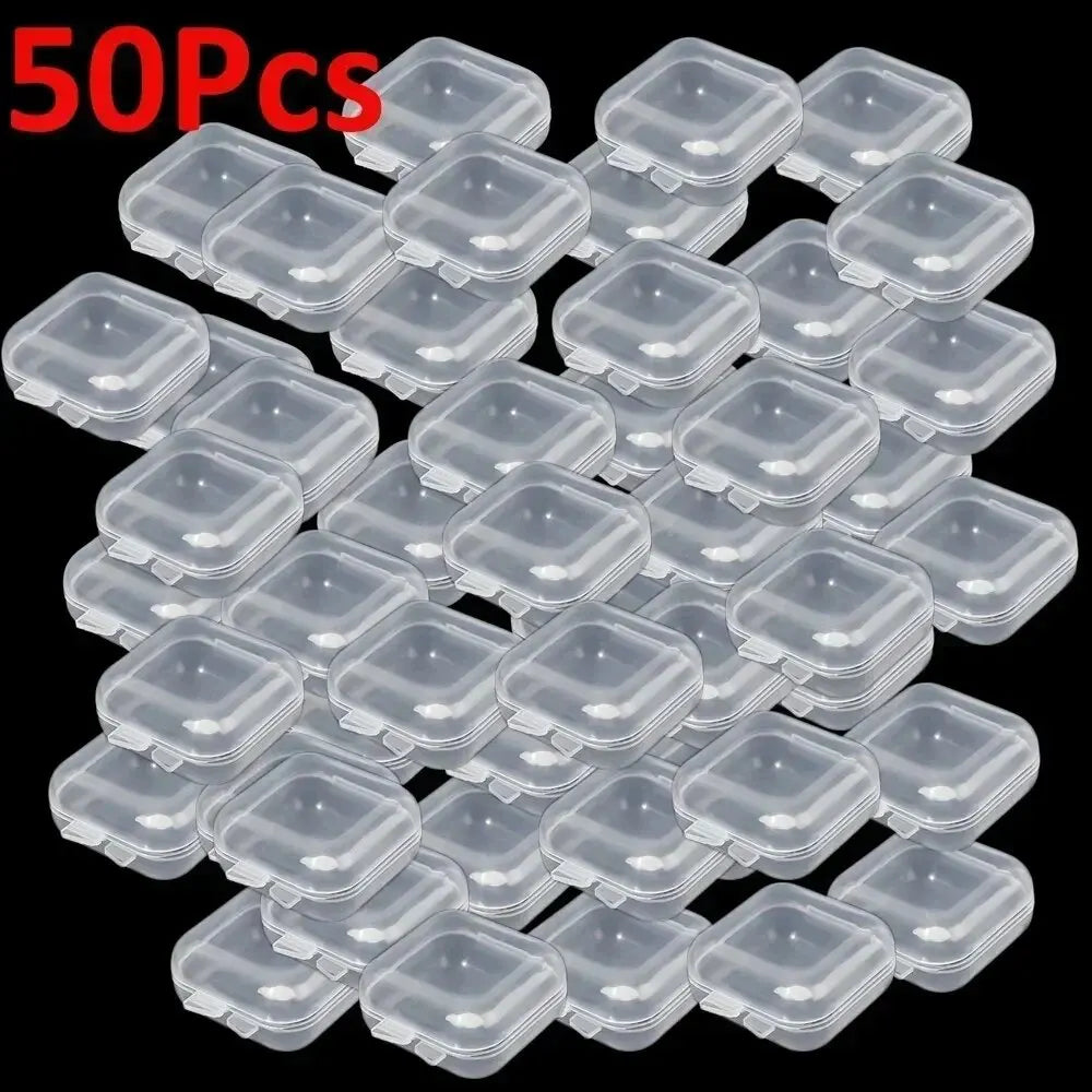 Mini Plastic Jewelry Storage Box Square Transparent Flip Portable Pill Container Jewelry Holder Packaging Earrings Display Case Peaceful Pleasures Health and Wellness 50PCs