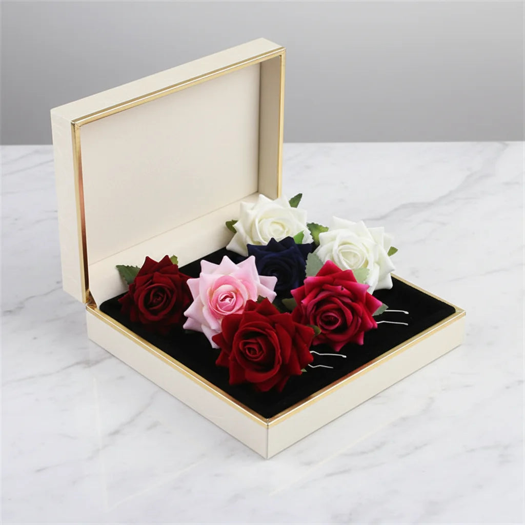 Artificial-Roses Hair Fork U Shape Design Silk Flower Bridal Headwear Peaceful Pleasures Health and Wellness