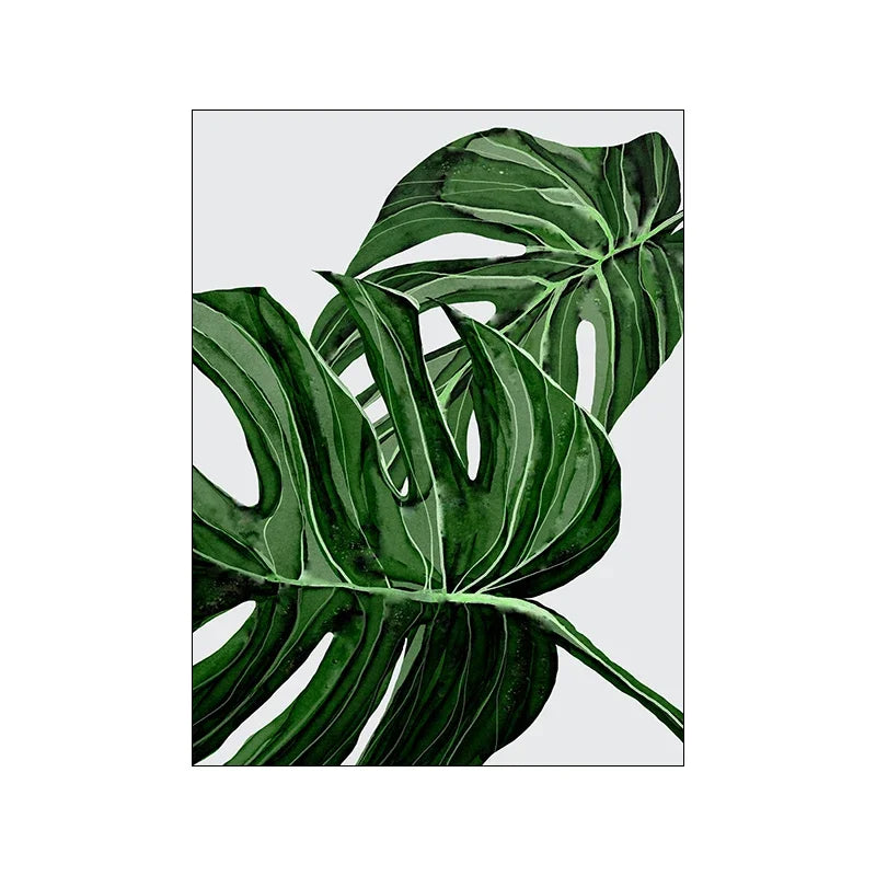 Nordic Abstract Green Leaves Canvas Wall Art | Minimalist Print