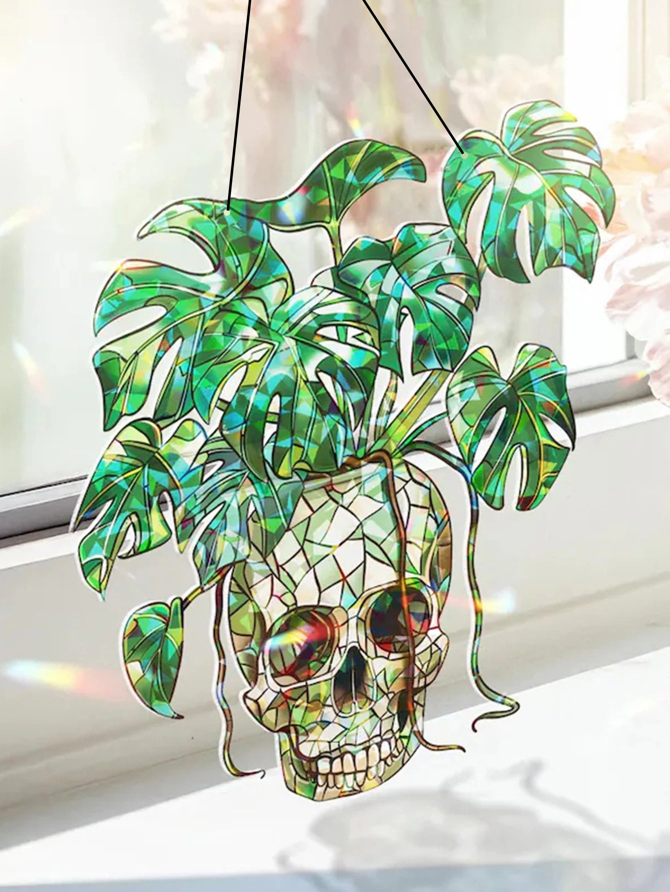 Green Skull Hanging Decor Acrylic Plant Pot Wall Ornament