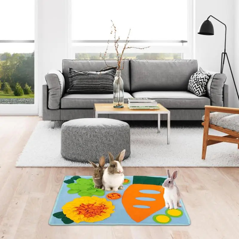 Foraging Mat For Bunnies Bunny Feeding Mat Stimulation Hay Feeder Washable Treat Dispenser Interactive Puzzle Toy For Indoor & Peaceful Pleasures Health and Wellness Brazil